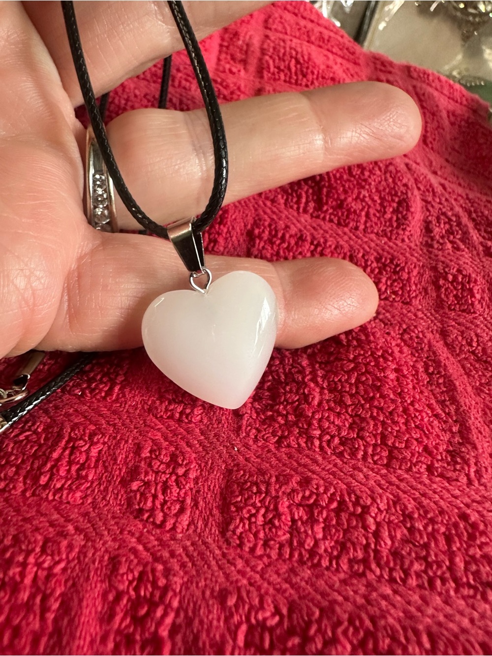 White Heart Pendant Necklace on Black Cord - Women's Jewelry